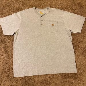 Carhartt Heavyweight Short Sleeve Front Pocket Logo Gray Henley T-Shirt Sz 2XL